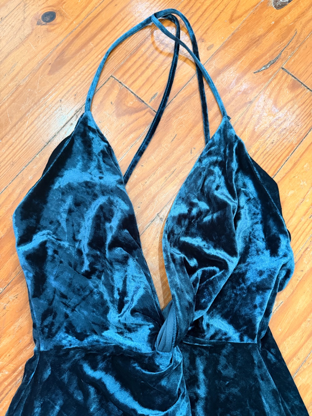 Zara Teal Velvet Twist-Front Mini Dress - Picture 15 of 15